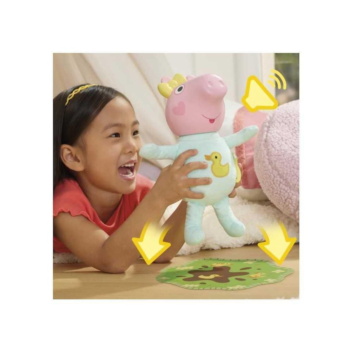 HASBRO Peppa Pig Gros câlins Evie, poupée interactive avec accessoires, des 3 ans