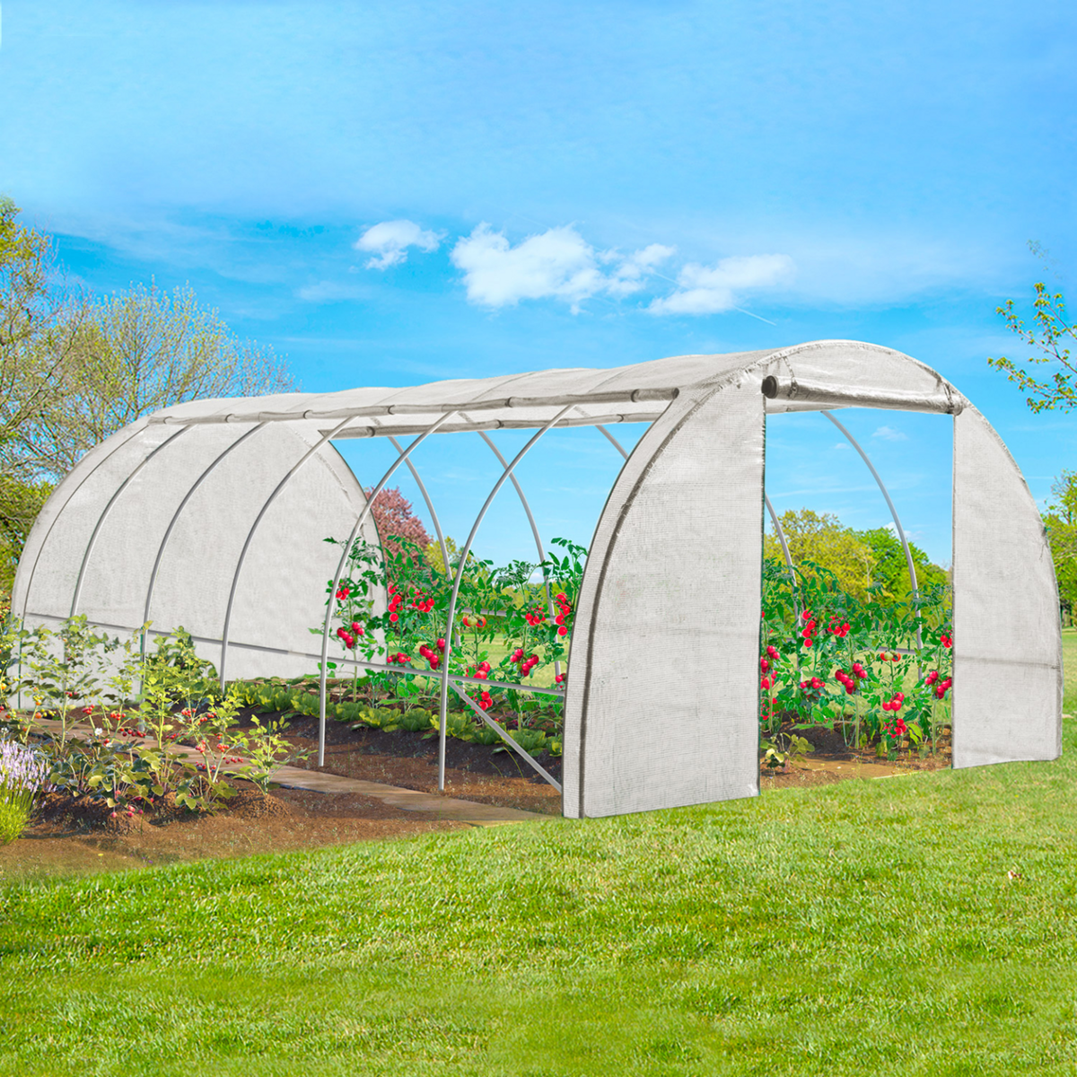 ID MARKET Serre tunnel de jardin 4 saisons 18M² blanche gamme maraîchère CRIMÉE 6x3M