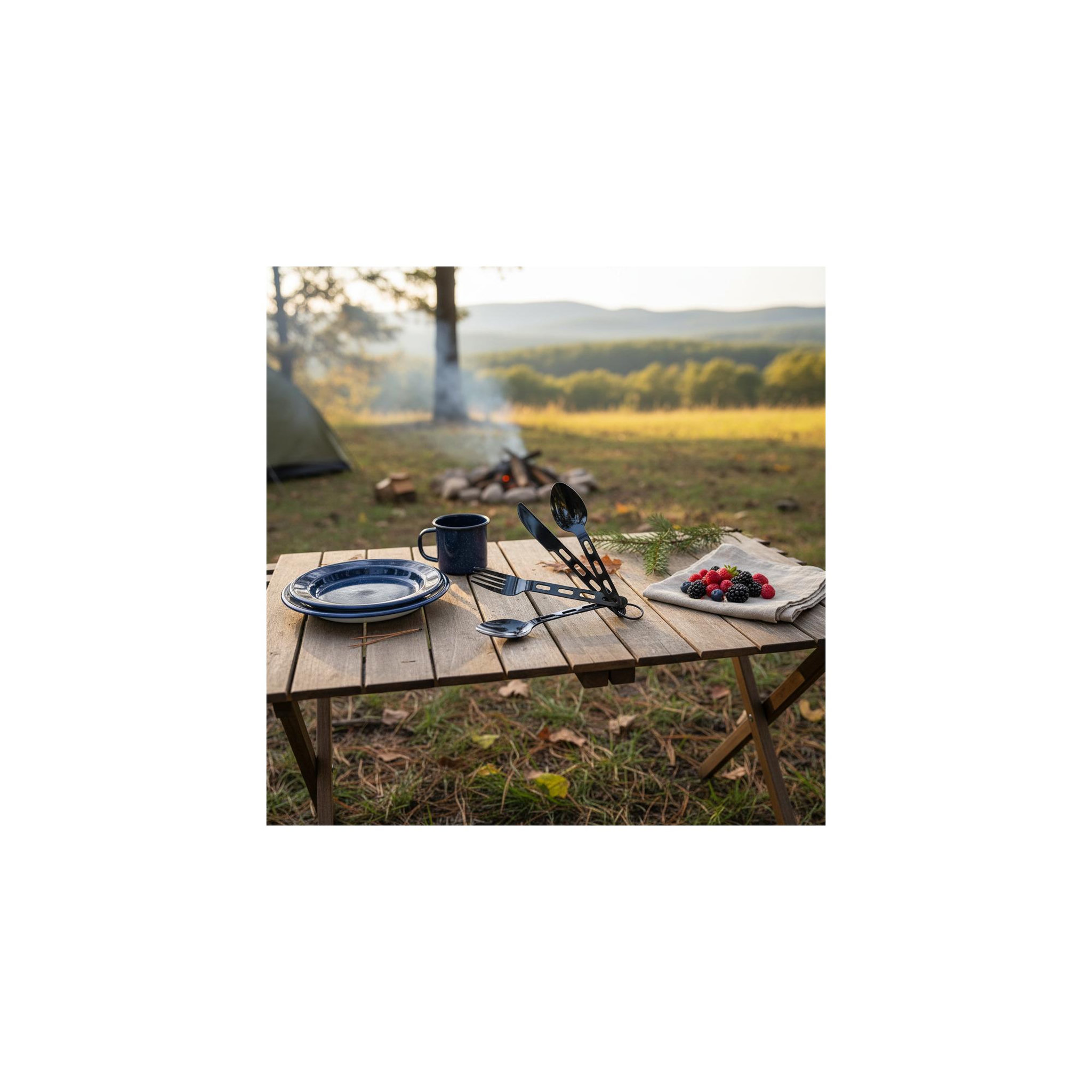 Voir la diapositive 3 : O'Camp Set de couverts de camping  o 'camp - en acier - anneau porte clés
