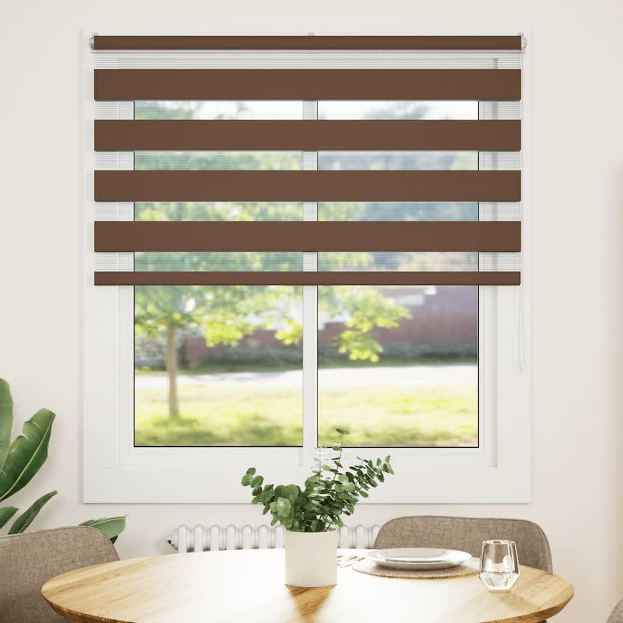 Voir la diapositive 2 : VIDAXL Store zebre marron 130x150cm largeur du tissu 125,9cm polyester