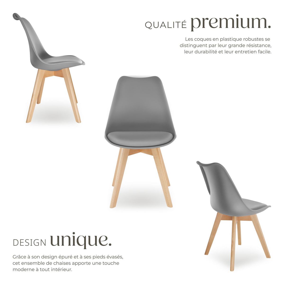 tectake Ensemble de chaises de salle à manger avec siège rembourré gris Lot de 2
