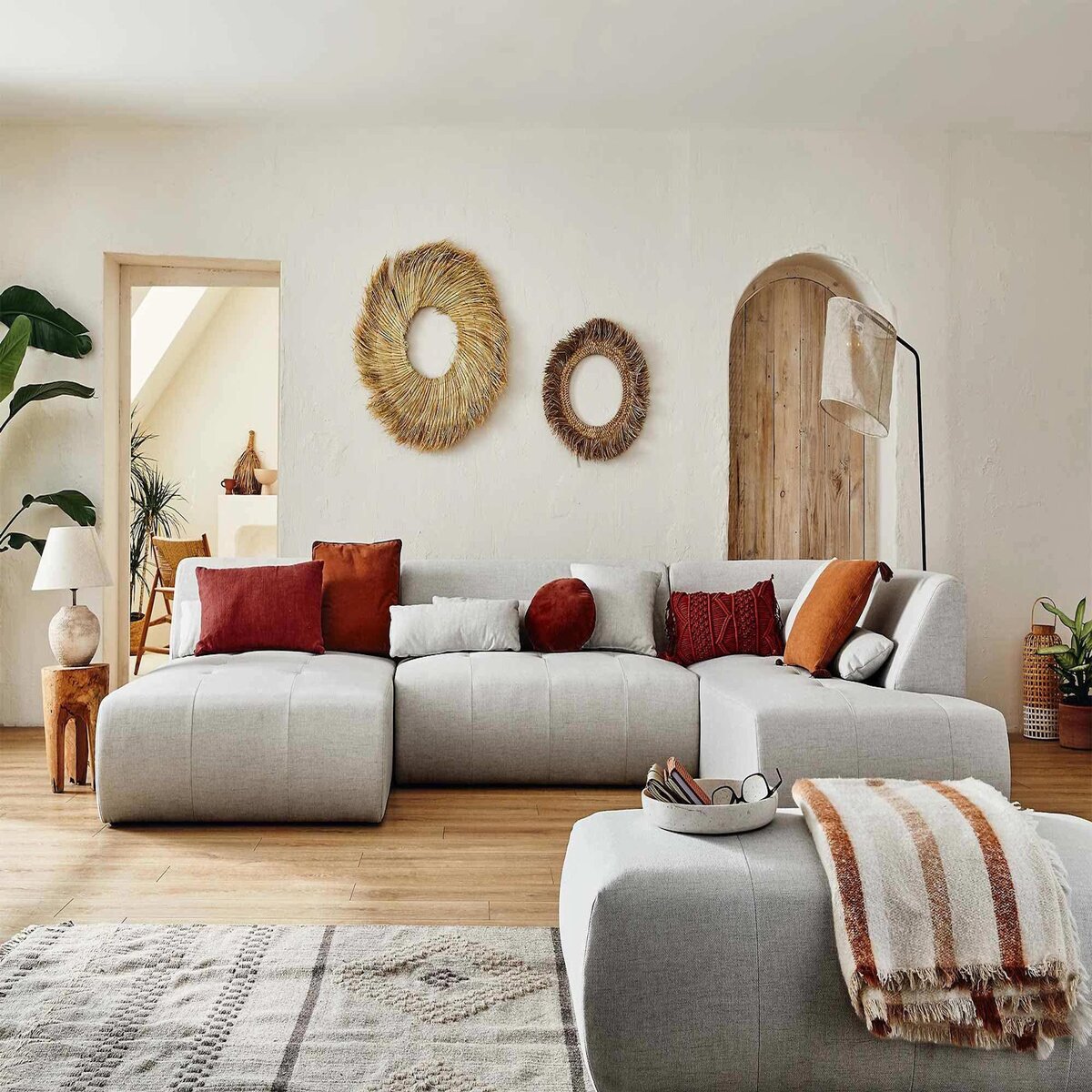 LISA DESIGN Onyx - canapé panoramique d'angle droit 7 places - en tissu