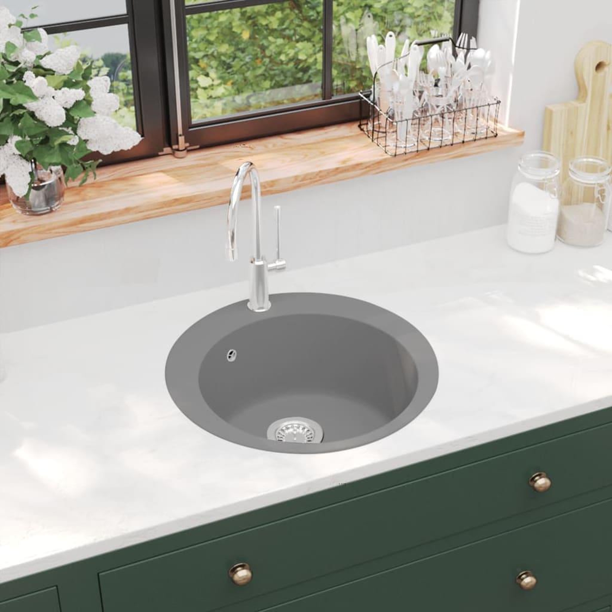 Voir la diapositive 1 : VIDAXL Evier de cuisine en granit Bac unique Rond Gris