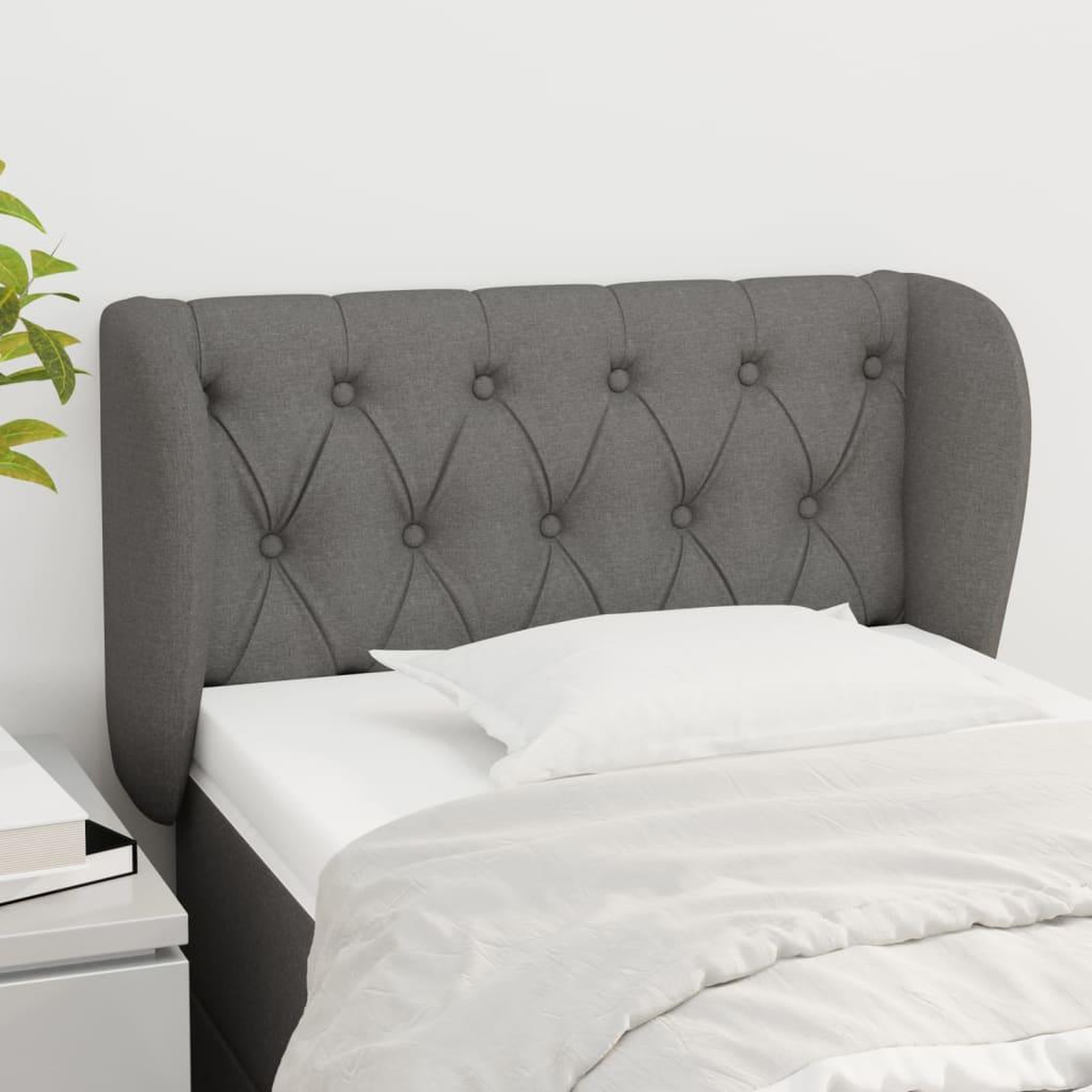 Voir la diapositive 1 : VIDAXL Tete de lit avec oreilles Gris fonce 83x23x78/88 cm Tissu