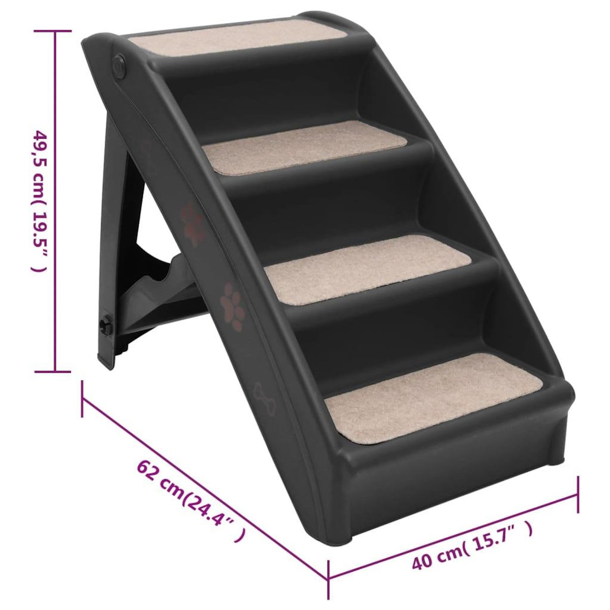 VIDAXL Escaliers pliables pour chiens Noir 62x40x49,5 cm