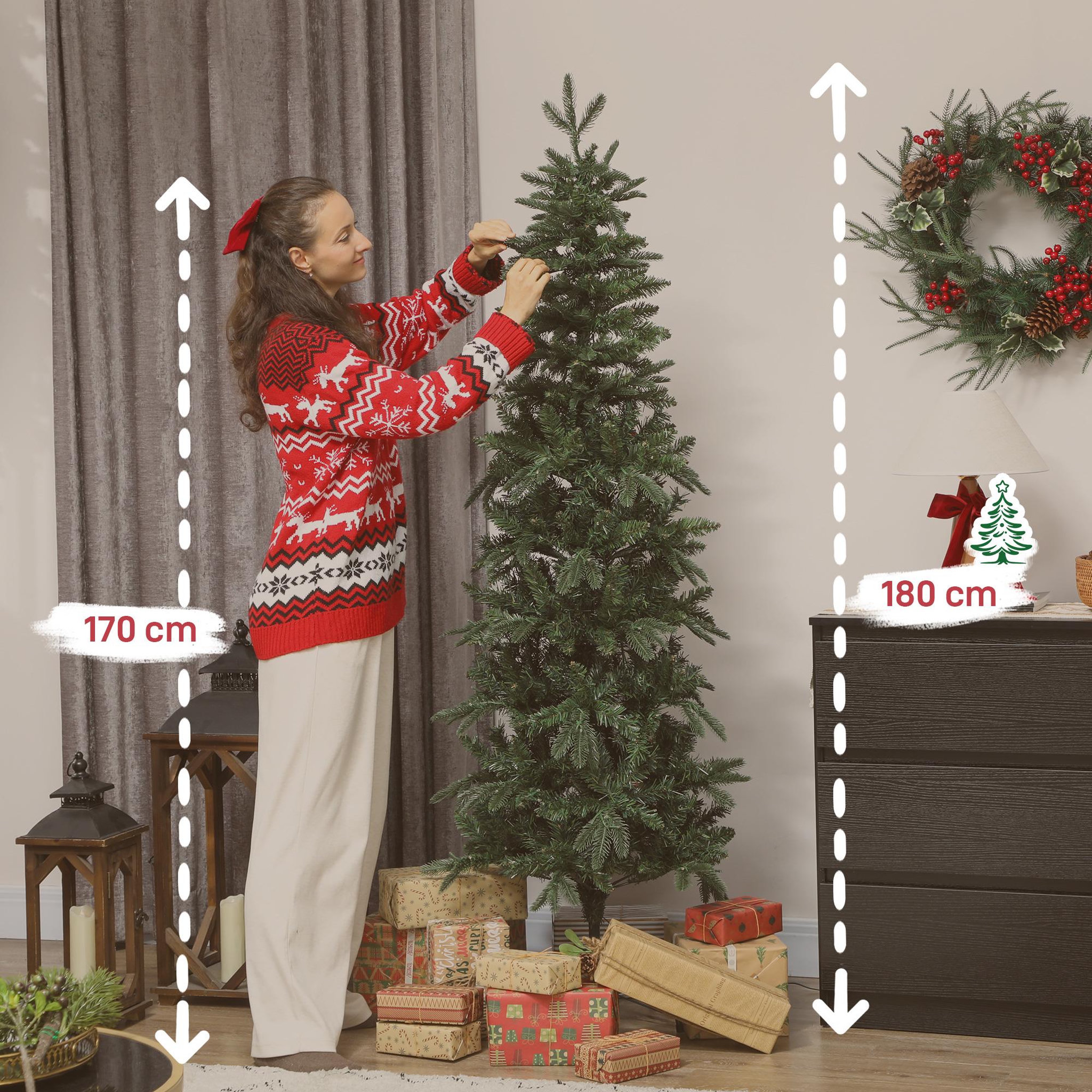 Voir la diapositive 3 : HOMCOM Sapin de noël artificiel led x 200 blanc chaud 8 modes h.180 cm 605 branches support vert