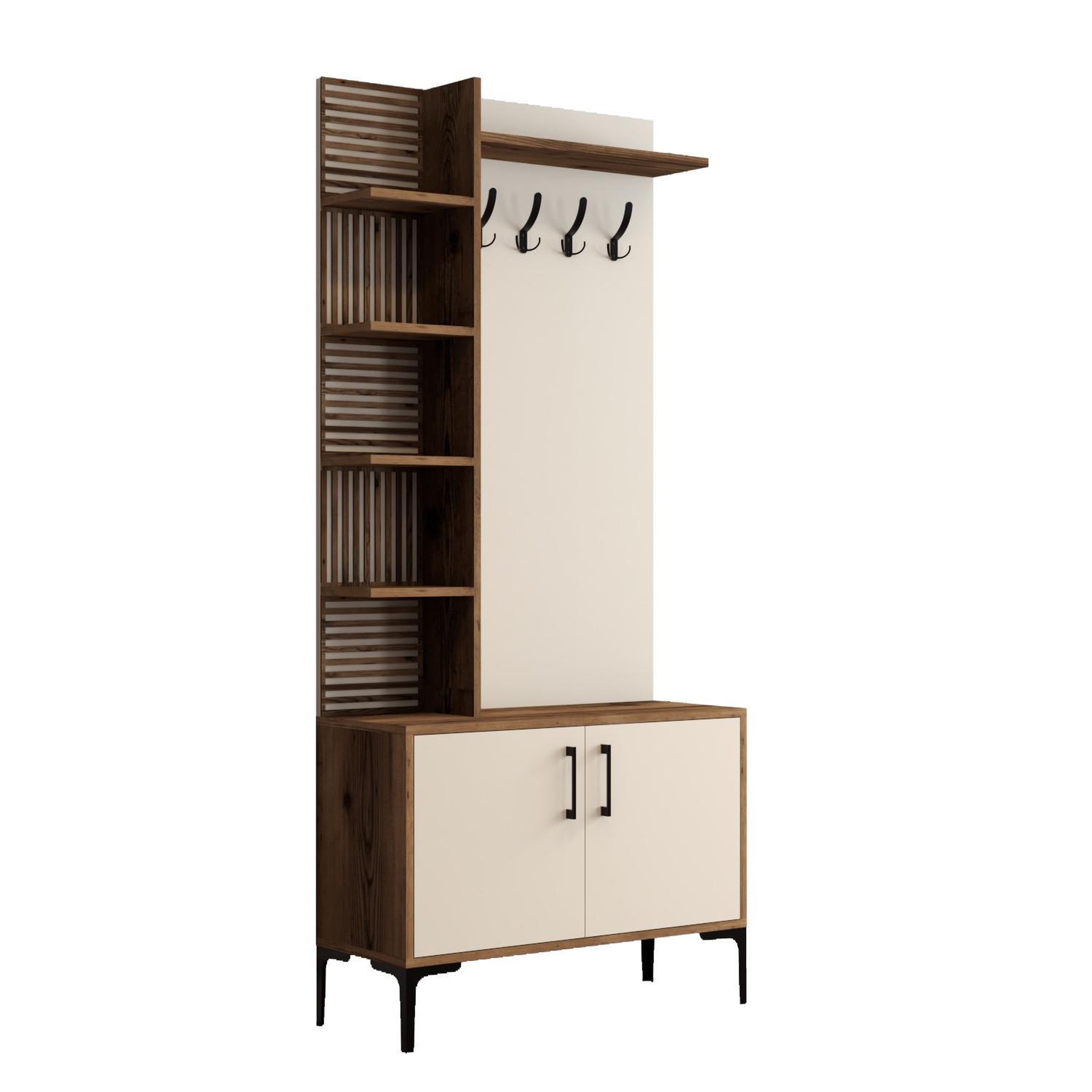 Habitat et Jardin Meuble d'entrée en bois  viyana d  - 35 x 90 x 200 cm - noyer, crème