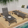 Voir la diapositive 2 : ID MARKET Lot de 2 transats de jardin inclinables JAVA avec tablettes en acier gris et toile grise