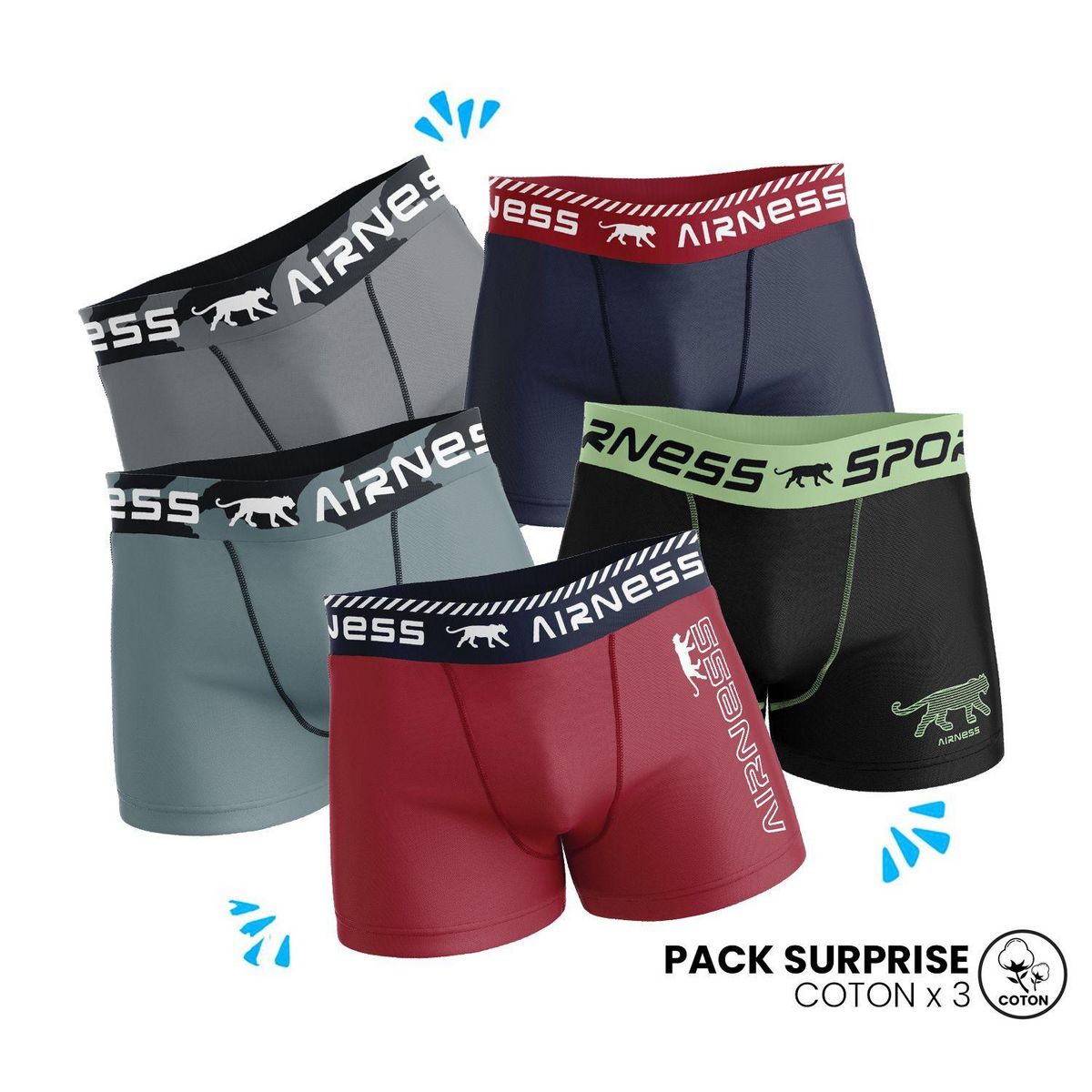 Airness AIRNESS Lot de 3 Boxers homme en coton Best Of Surprise