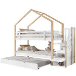 MERAX Lit superposé 90x200(90x190)cm bois et mdf coloris blanc+naturel