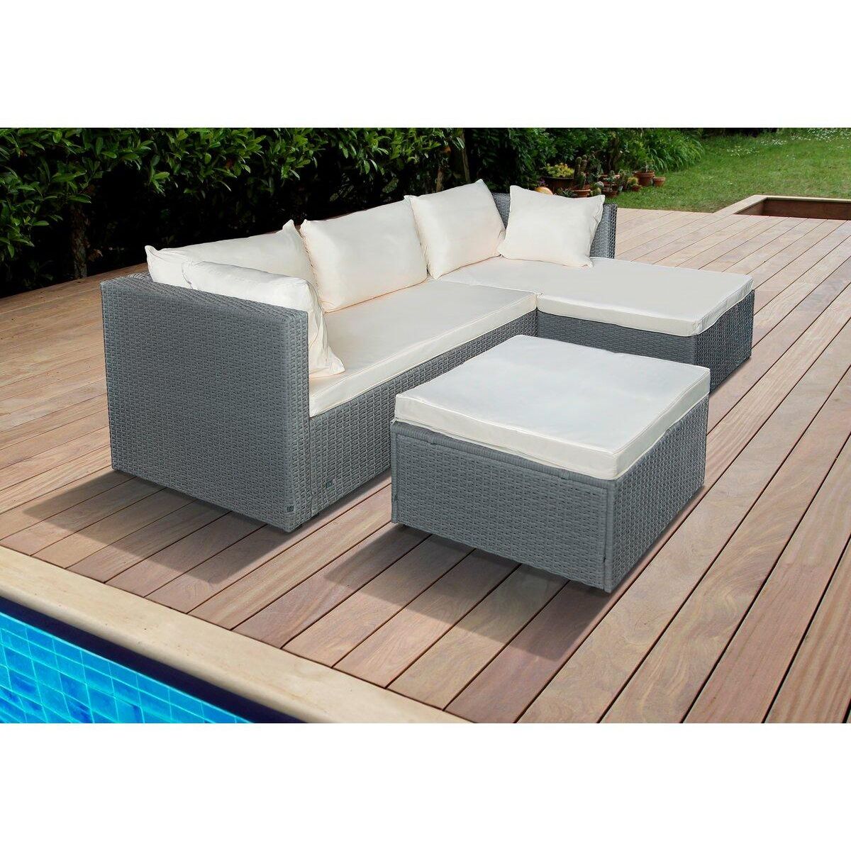 Habitat et Jardin Salon de jardin bas en résine tressée  Diya  3 places - Gris et beige