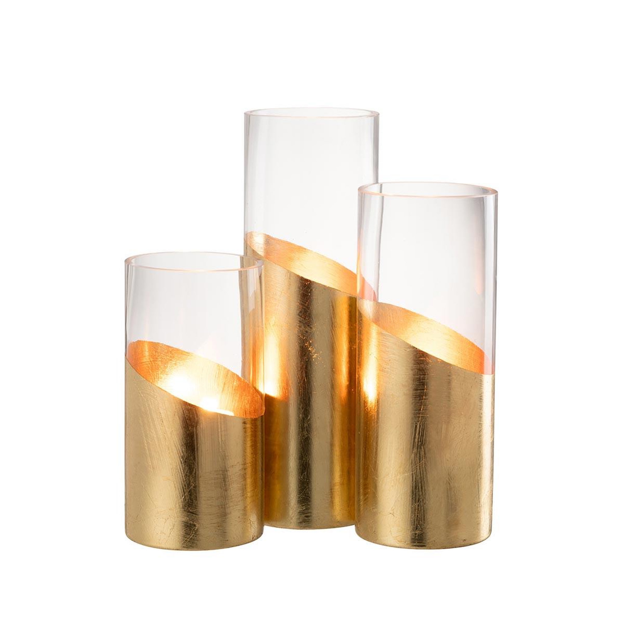Voir la diapositive 5 : J-LINE Photophore Design en Verre  Moa  30cm Transparent & Or
