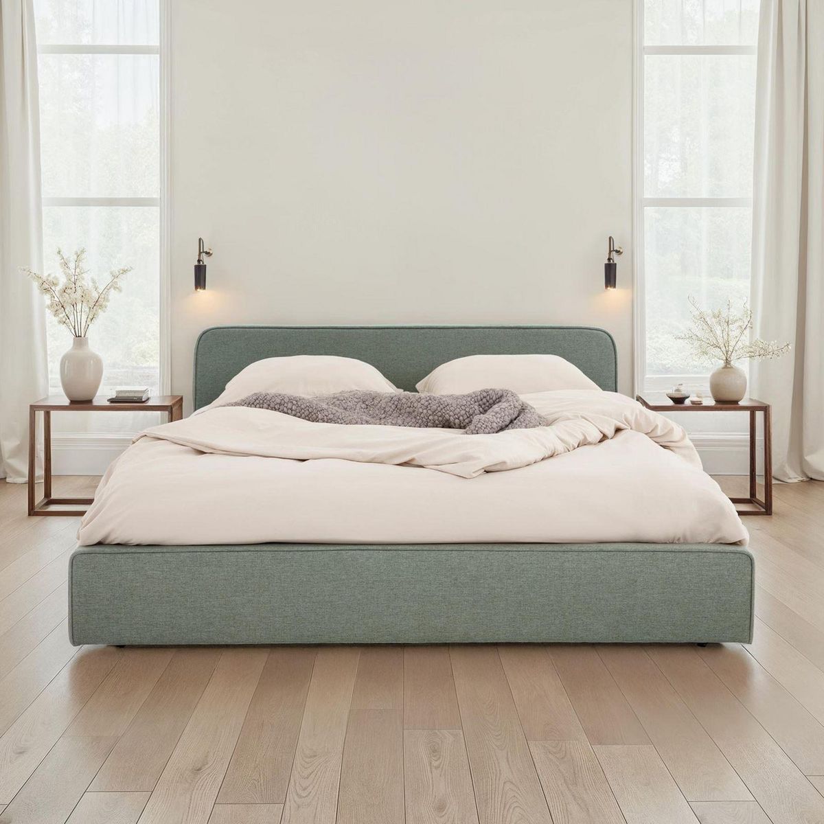 IDIMEX Lit double BELARTI 140 x 190 cm, revêtement en tissu