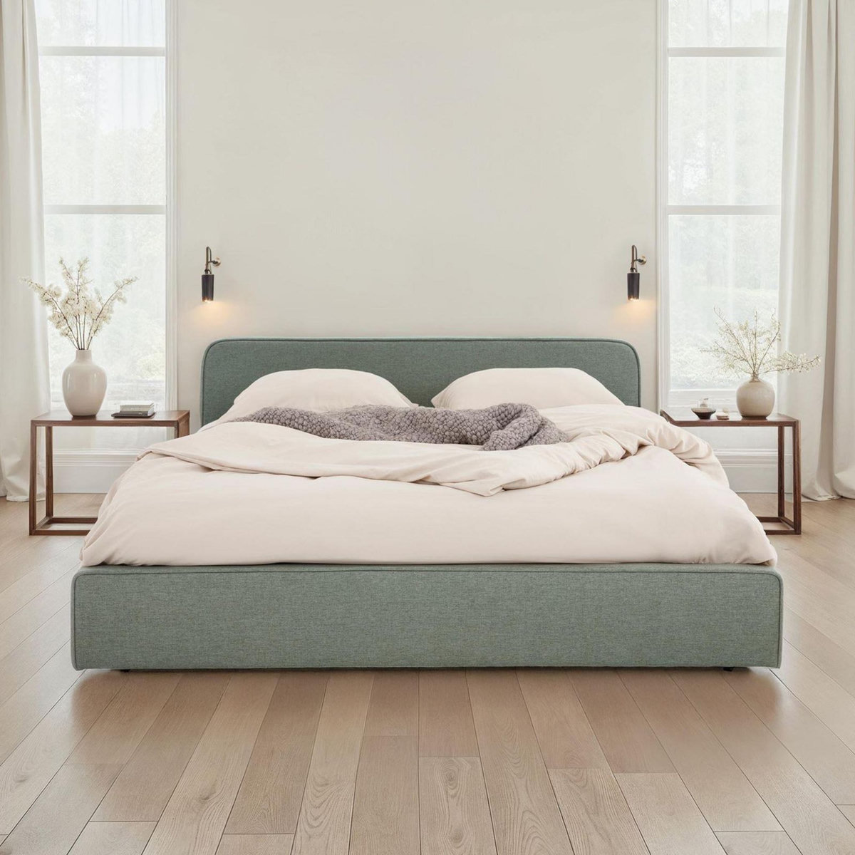 IDIMEX Lit double BELARTI 140 x 190 cm, revêtement en tissu