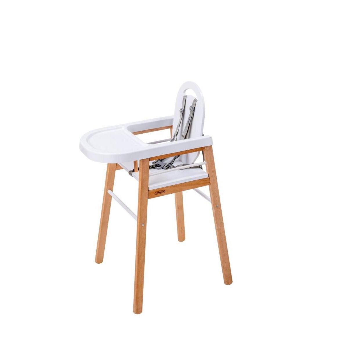 COMBELLE Chaise Haute Fixe Lili Hybride en Bois Blanc - Mobilier de Puériculture Artisanale
