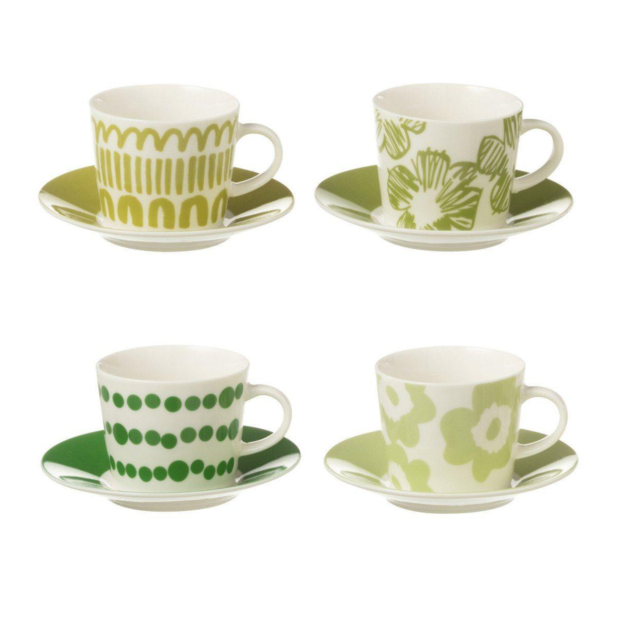 J-LINE Lot de 4 tasses & sous-tasses  fiesta sud  9cl vert