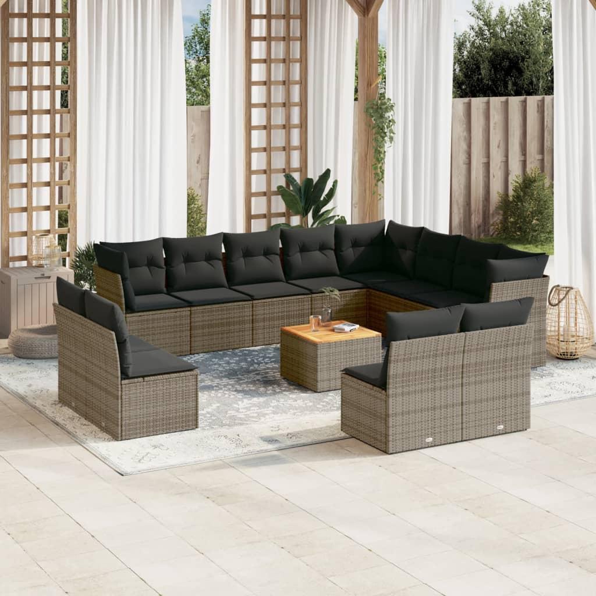 VIDAXL Salon de jardin avec coussins 13 pcs gris resine tressee