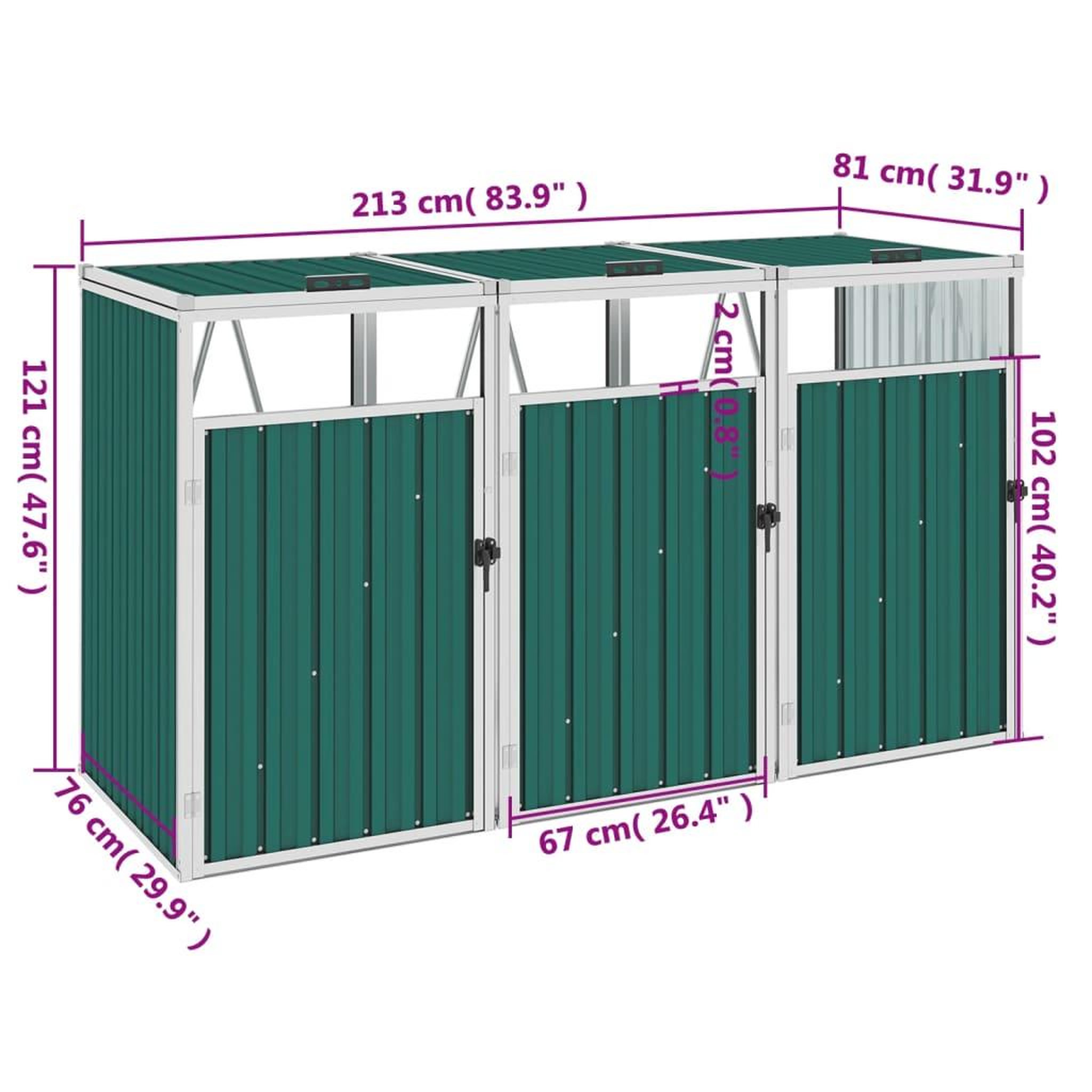 Voir la diapositive 6 : VIDAXL Abri de poubelle triple Vert 213x81x121 cm Acier