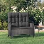 VIDAXL Banc de jardin inclinable avec coussins 107 cm Poly rotin Noir