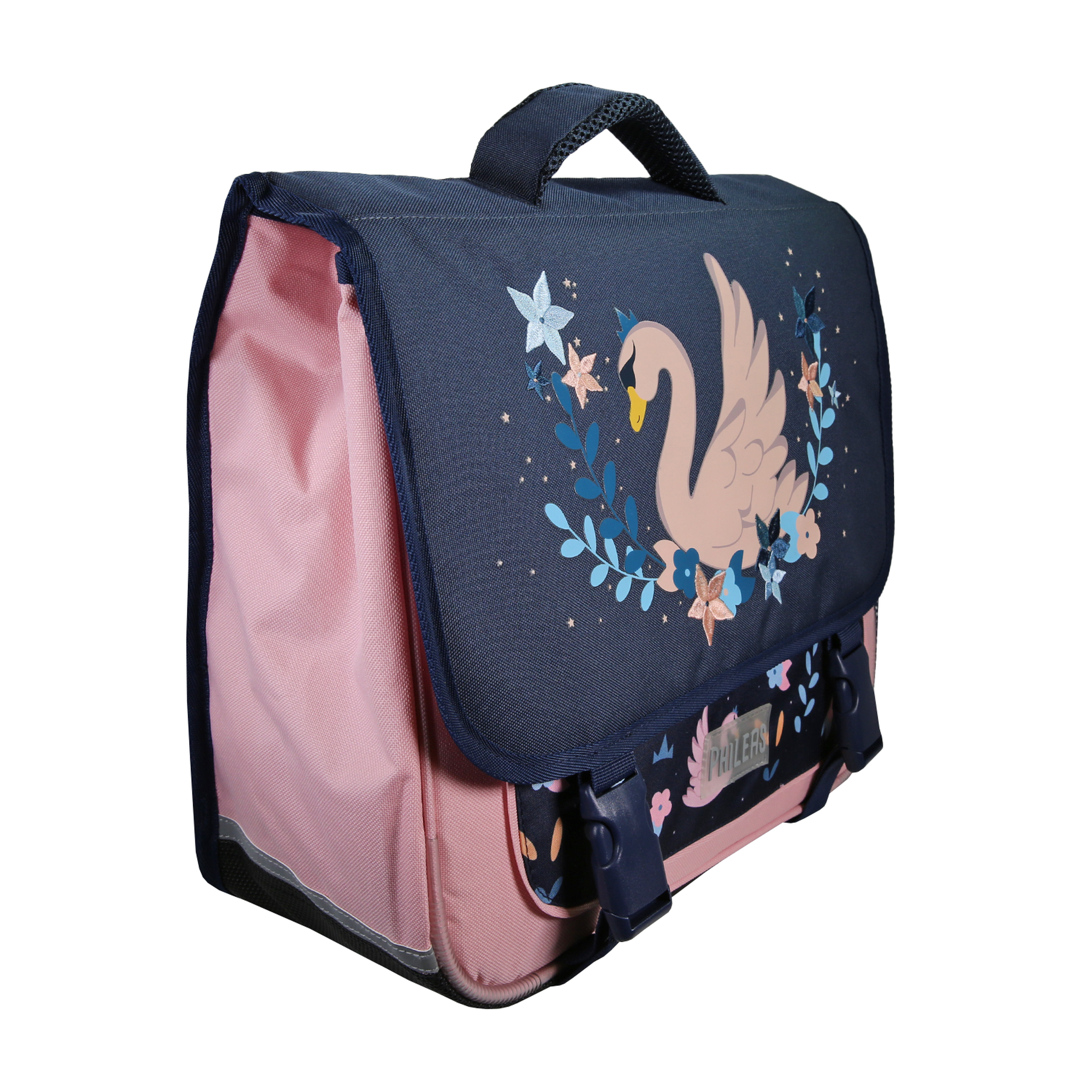 Voir la diapositive 2 : Bagtrotter Phileas – cartable scolaire 38 cm cygne – bleu et rose – fille – 2 compartiments