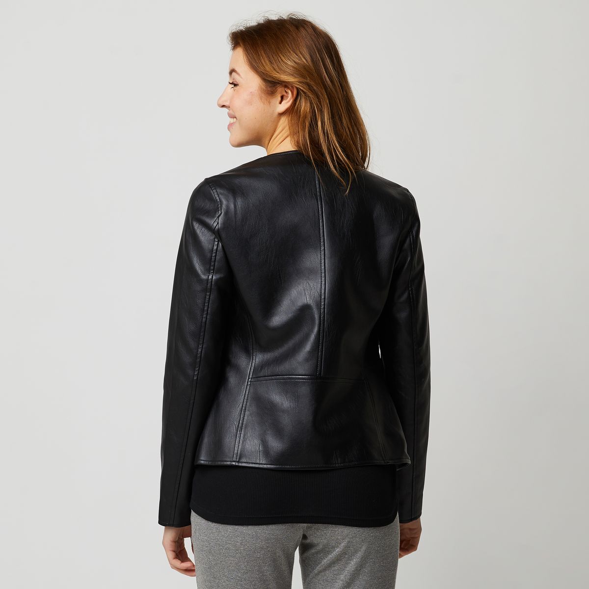 INEXTENSO Veste en cuir noir femme