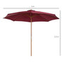Voir la diapositive 3 : OUTSUNNY Outsunny Parasol droit en bois polyester haute densité protection solaire Ø 3 x 2,5 m rouge