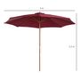 Voir la diapositive 3 : OUTSUNNY Outsunny Parasol droit en bois polyester haute densité protection solaire Ø 3 x 2,5 m rouge
