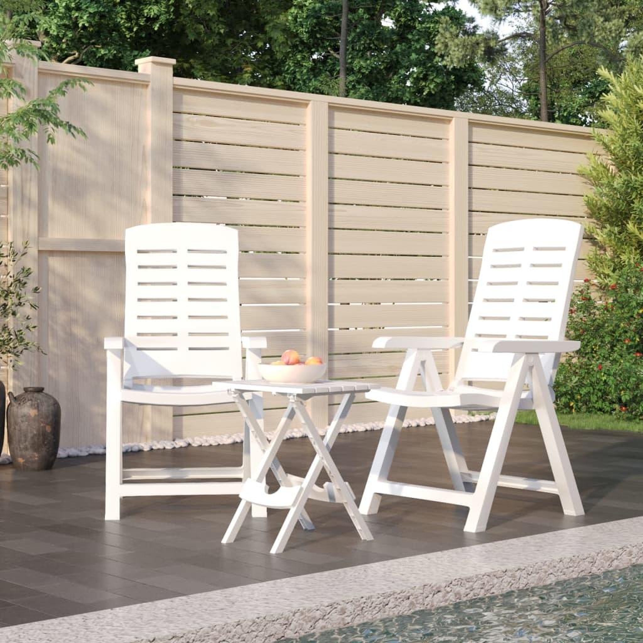 VIDAXL Ensemble a manger de jardin 3 pcs Blanc Polypropylene