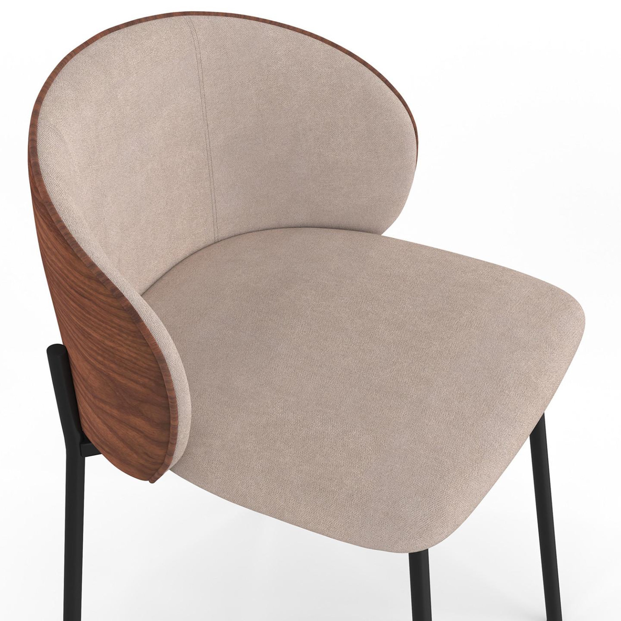 Voir la diapositive 6 : ID MARKET Lot de 4 chaises PENNY en tissu taupe et dossier effet noyer pour salle à manger