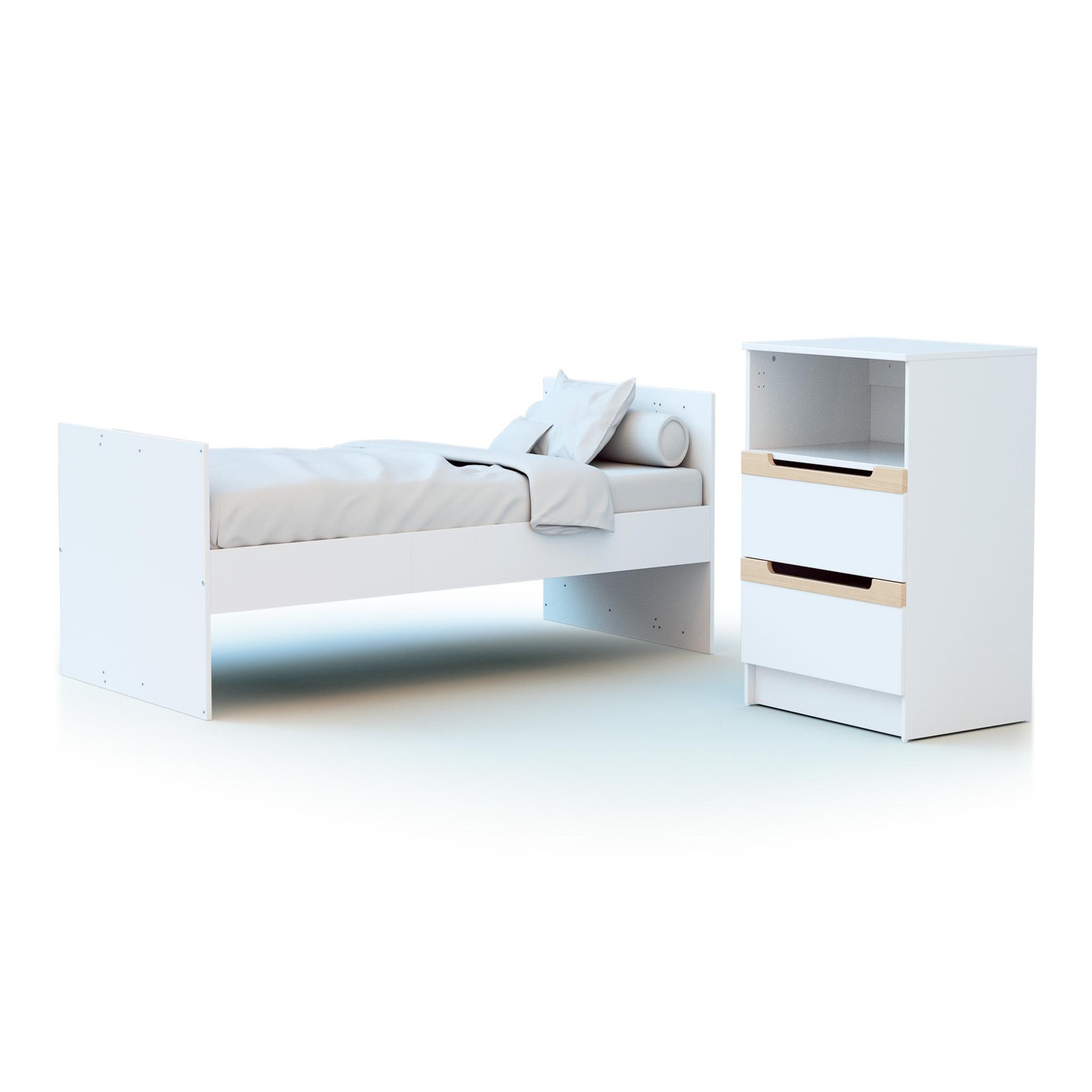 Voir la diapositive 3 : AT4 Combiné lit bébé évolutif en bois CARROUSEL Blanc et Hêtre Verni 60 x 120 cm