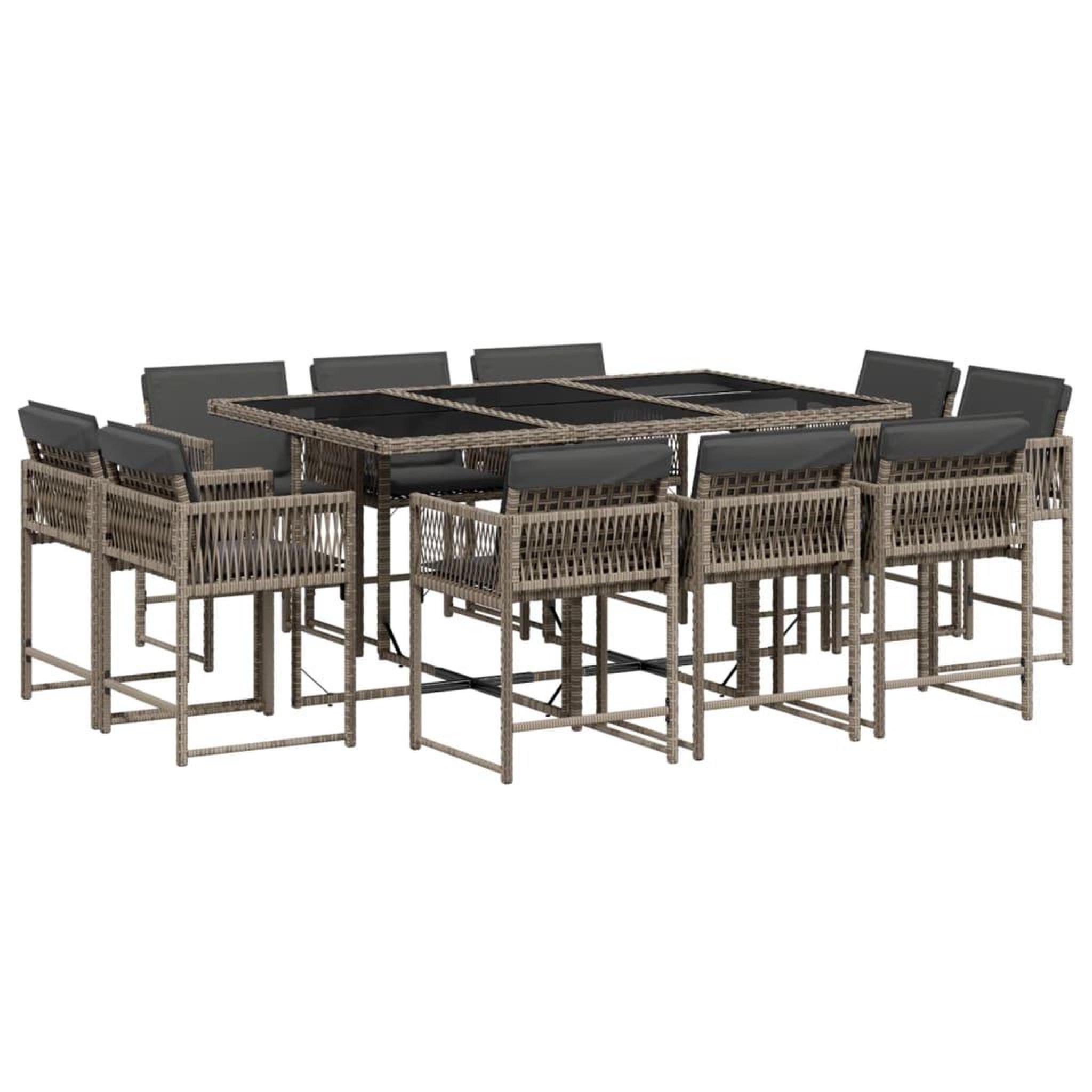 Voir la diapositive 2 : VIDAXL Ensemble a manger de jardin 11pcs avec coussins gris poly rotin