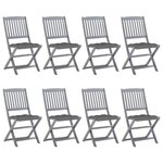VIDAXL Chaises pliables d'exterieur lot de 8 et coussins Bois d'acacia