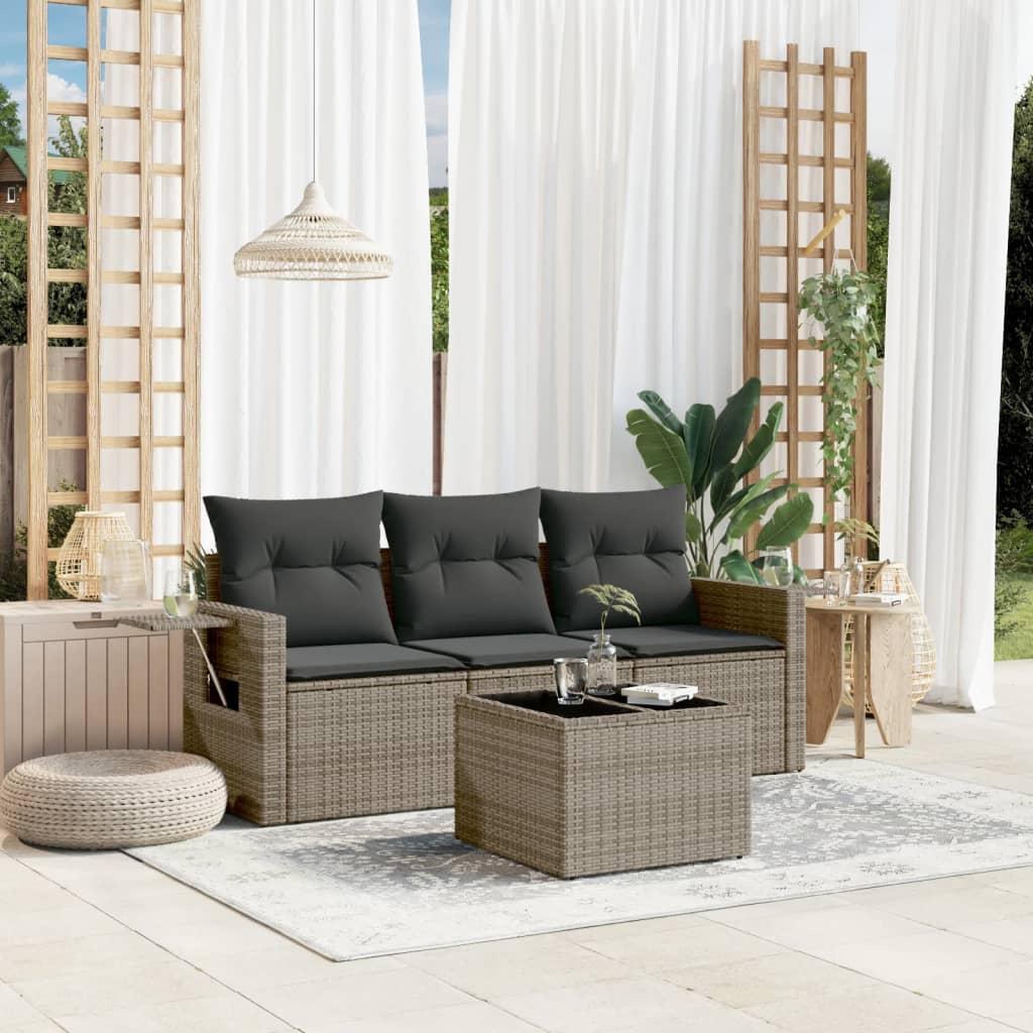 VIDAXL Salon de jardin 4 pcs avec coussins gris resine tressee