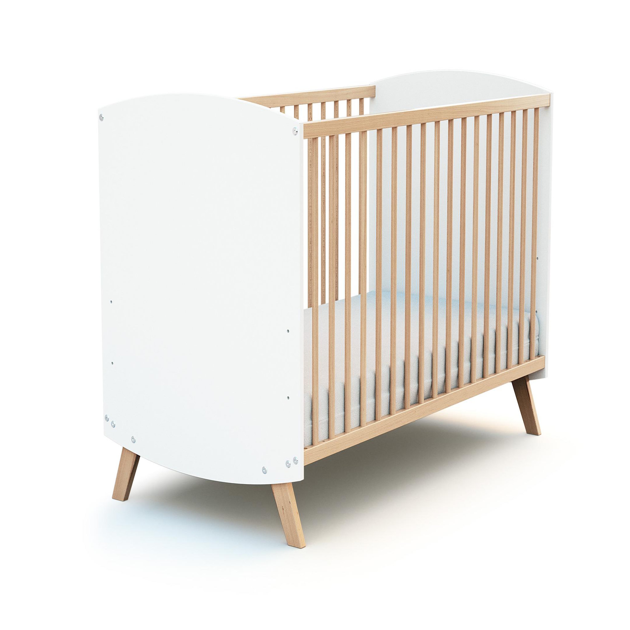AT4 Lit bébé en bois 60 x 120 cm scandinave blanc et hêtre