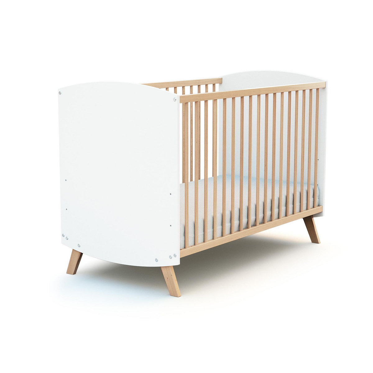 AT4 Lit bébé en bois 60 x 120 cm SCANDINAVE Blanc et Hêtre