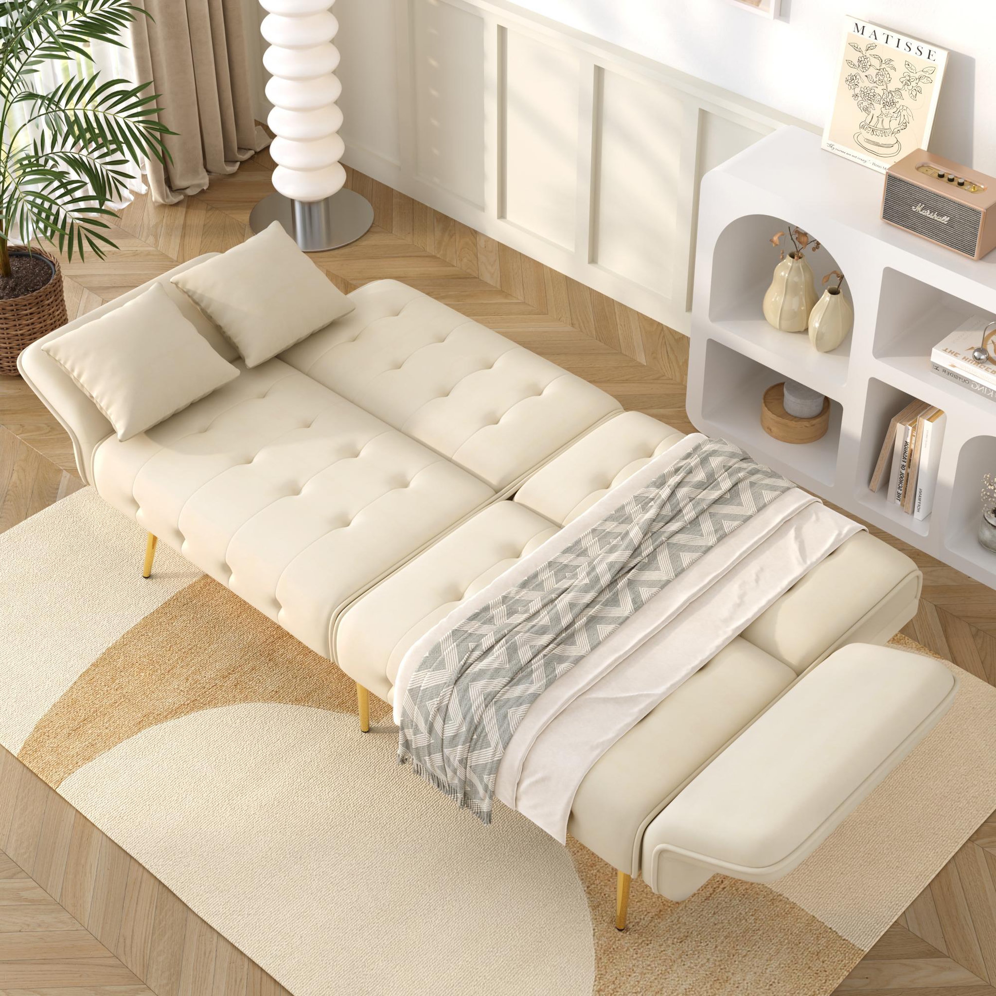 Voir la diapositive 5 : MERAX Canapé droit convertible 2 pl velours