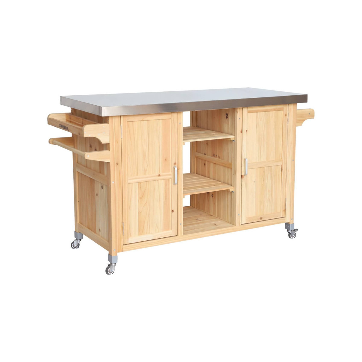 SWEEEK Cuisine d'extérieure 130cm bois avec poignées. 7 espaces de rangement L 130 x l 60 x h 89.5cm