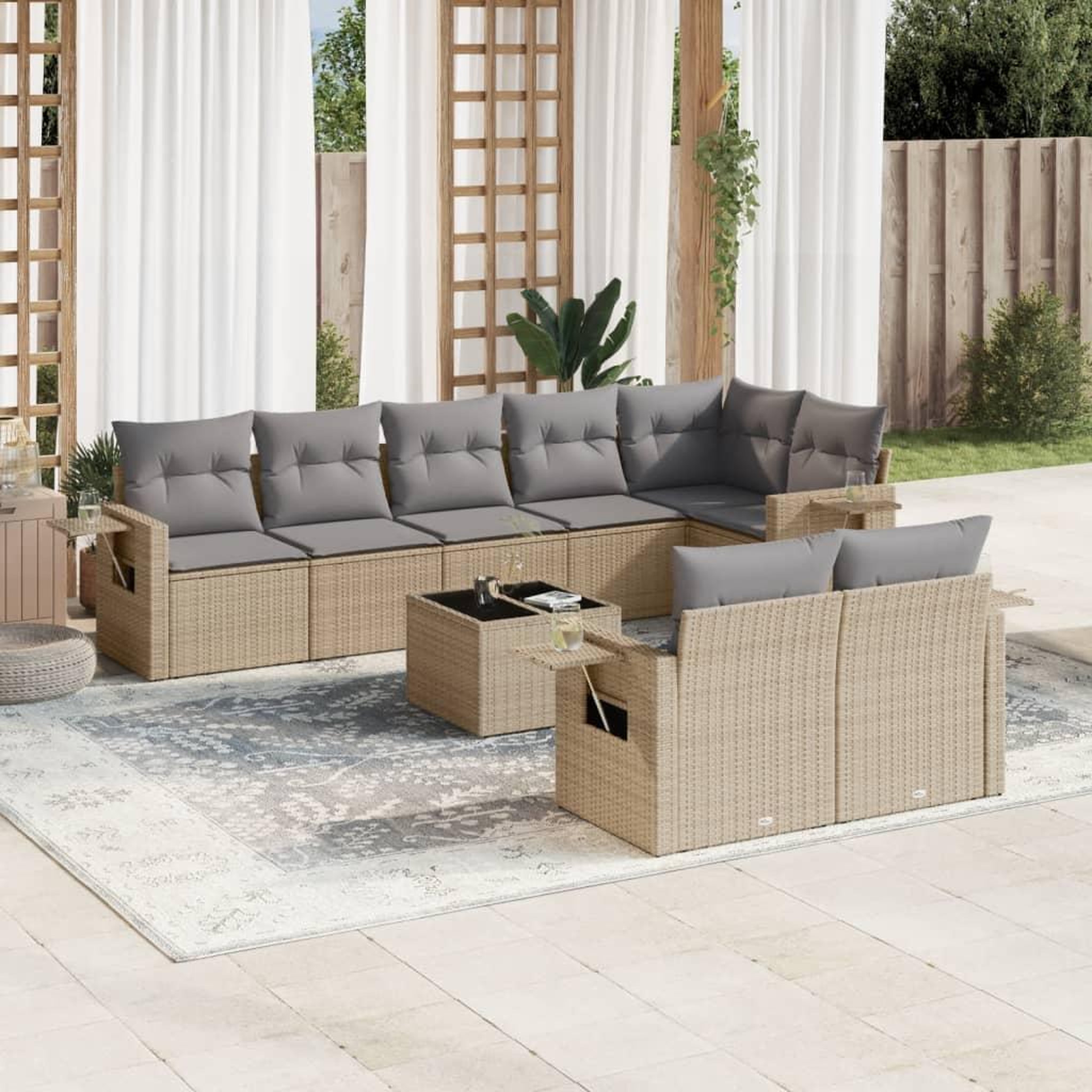 VIDAXL Salon de jardin avec coussins 9 pcs beige resine tressee