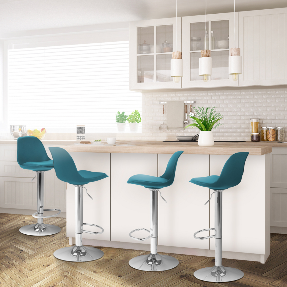 ID MARKET Lot de 4 tabourets de bar KARL design bleu canard