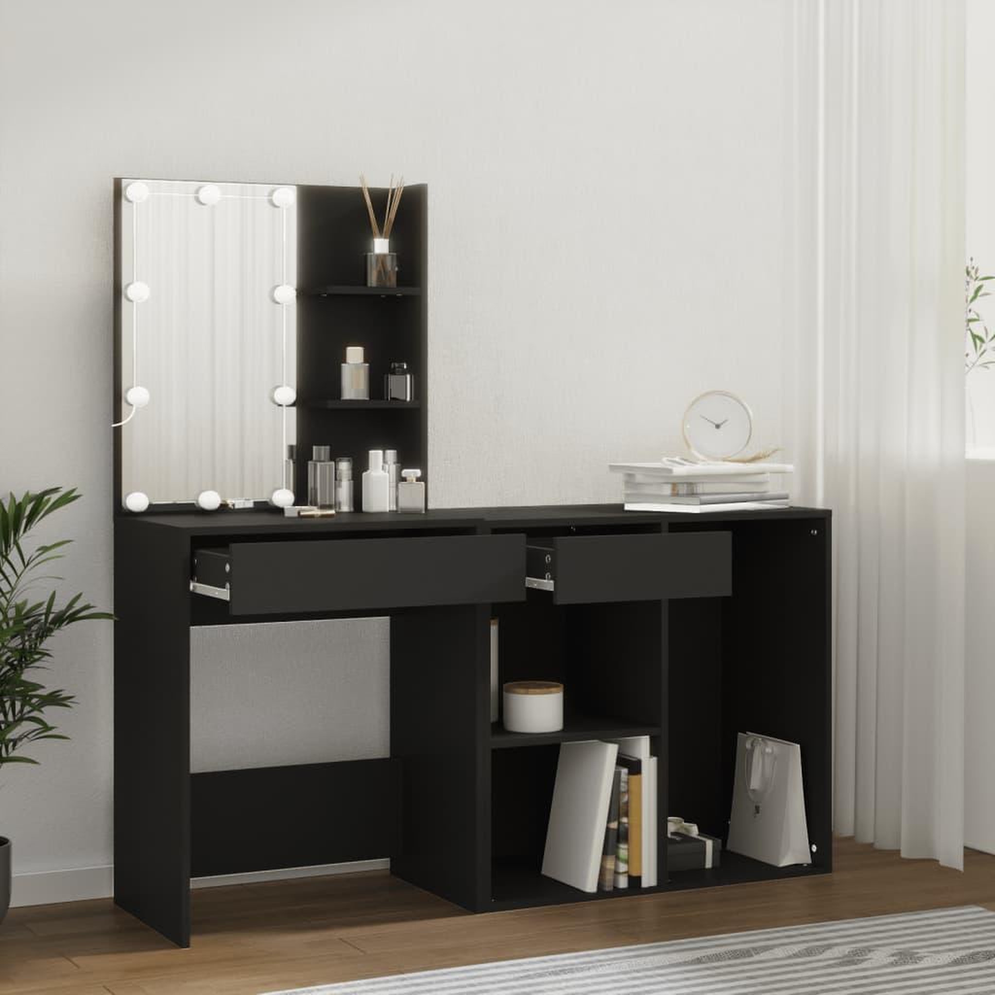 VIDAXL Coiffeuse a LED avec armoire noir bois d'ingenierie