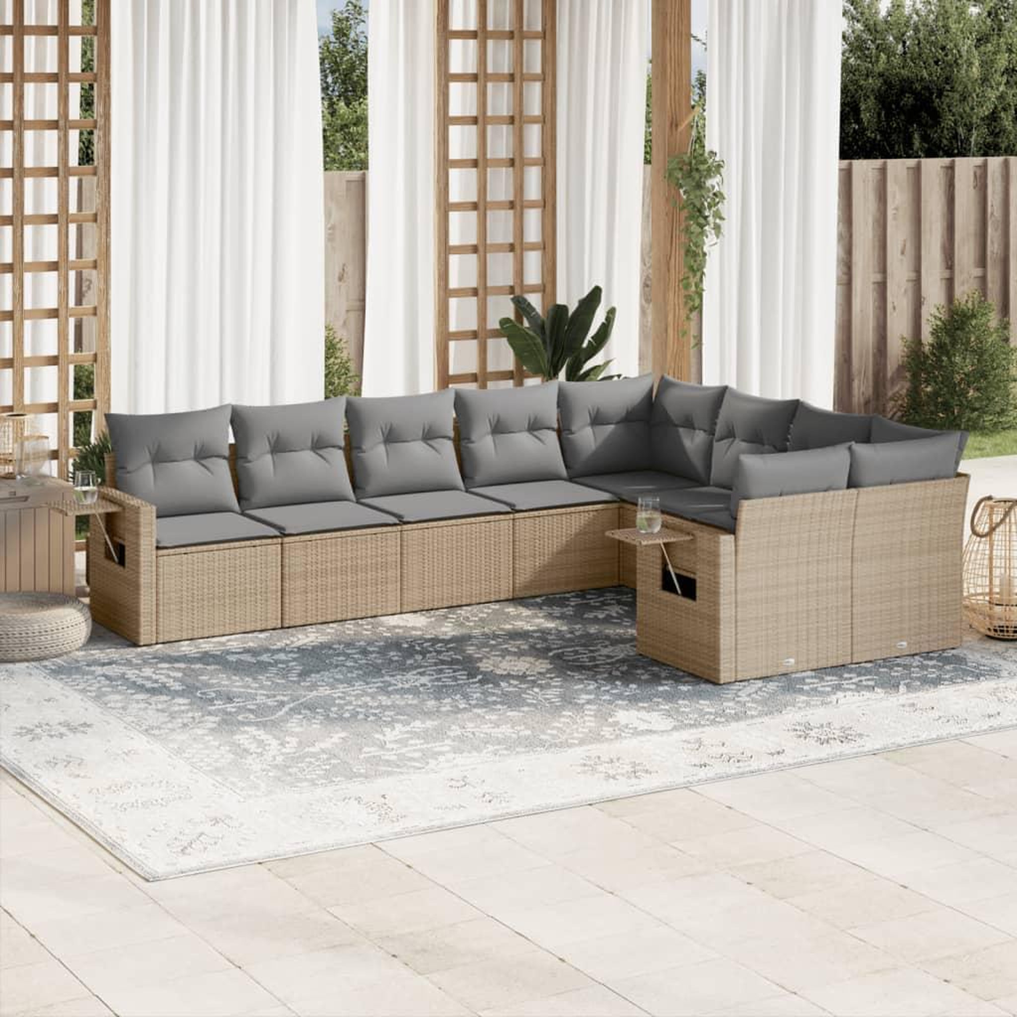 VIDAXL Salon de jardin avec coussins 9 pcs beige resine tressee
