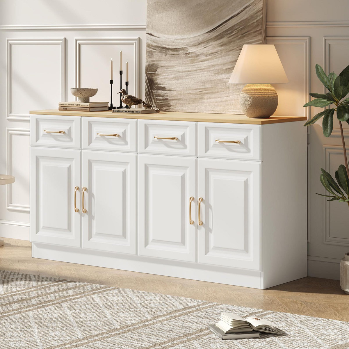 MERAX Buffet 4 porte(s) 4 tiroir(s) - 140 cm blanc panneaux de particules