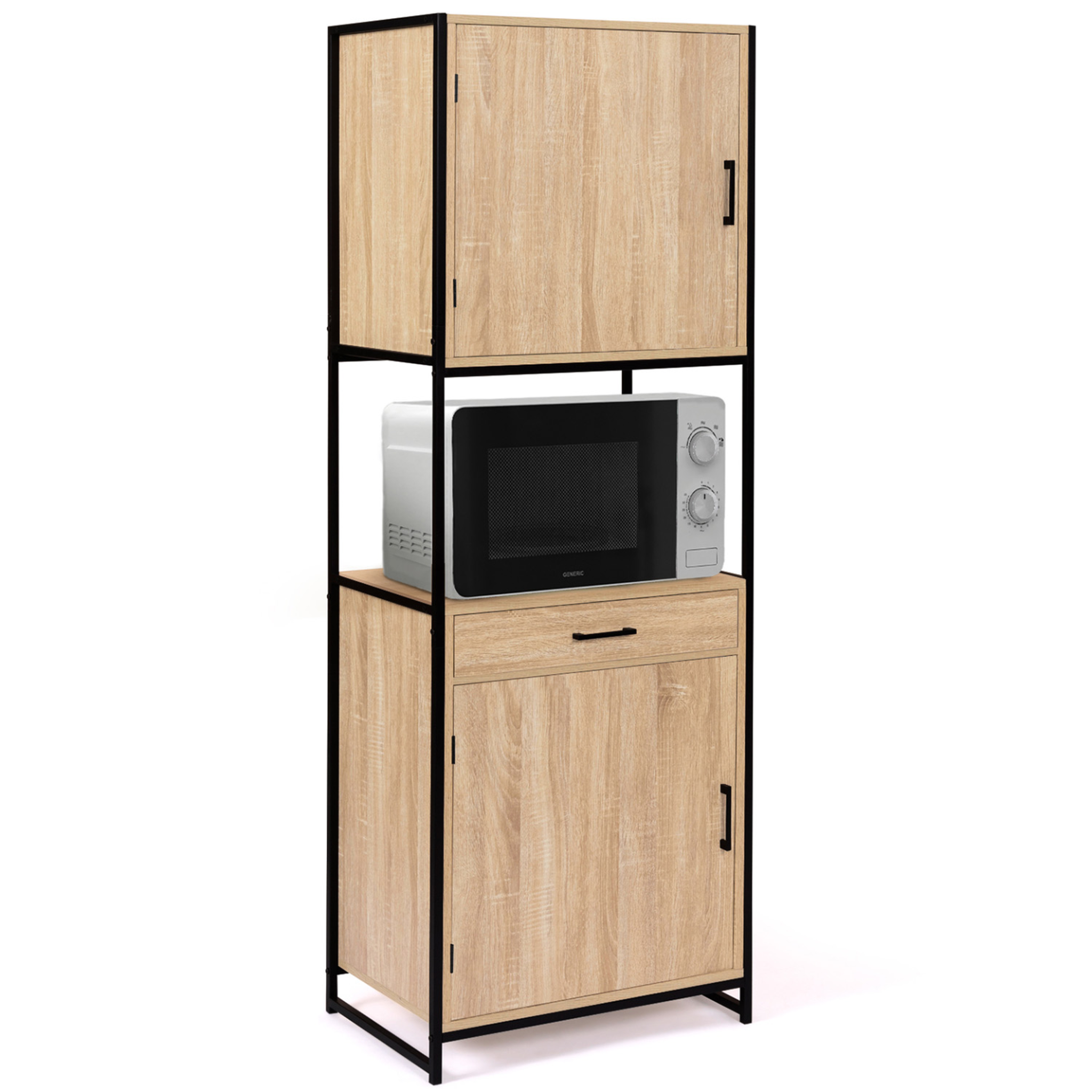 ID MARKET Buffet de cuisine 60 cm detroit meuble 2 portes design industriel + tiroir