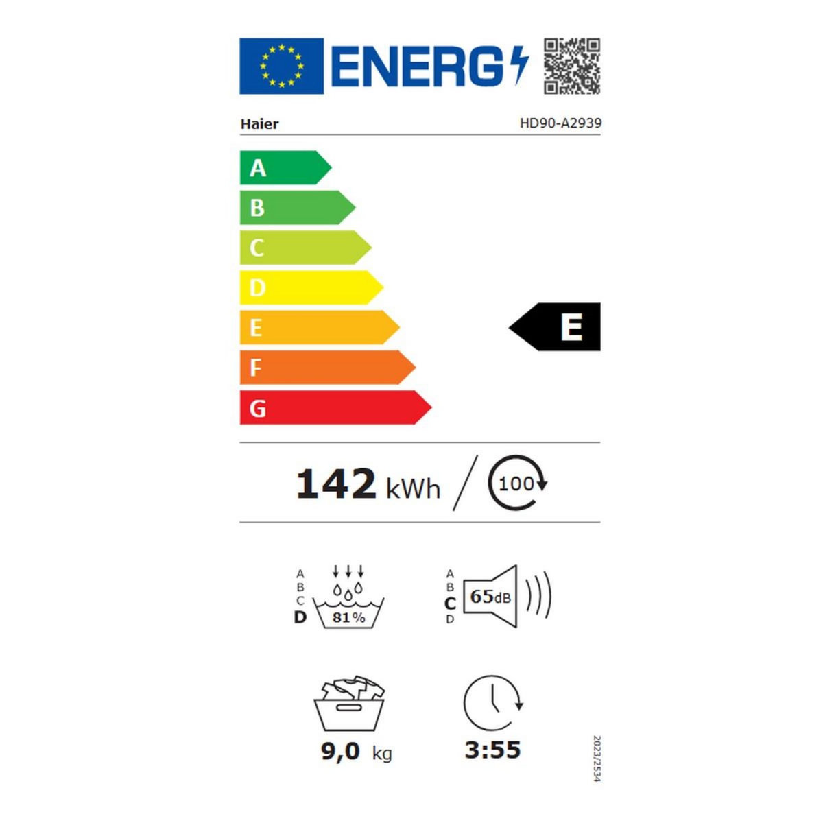 HAIER Sèche-linge pompe à chaleur 60cm 9kg blanc - HD90-A2939-FR