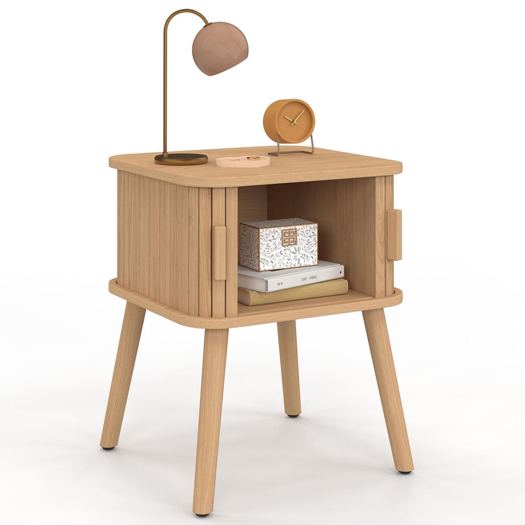 Voir la diapositive 6 : ID MARKET Lot de 2 tables de chevet romie effet lattes 2 portes coulissantes