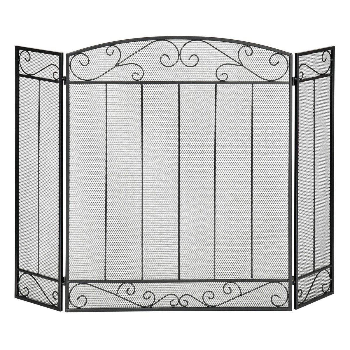 HOMCOM Grille de protection pour cheminée - pare-feu large pour cheminée ou poêle - pare-étincelles - barrière de sécurité - 3 volets pliables - acier métal noir