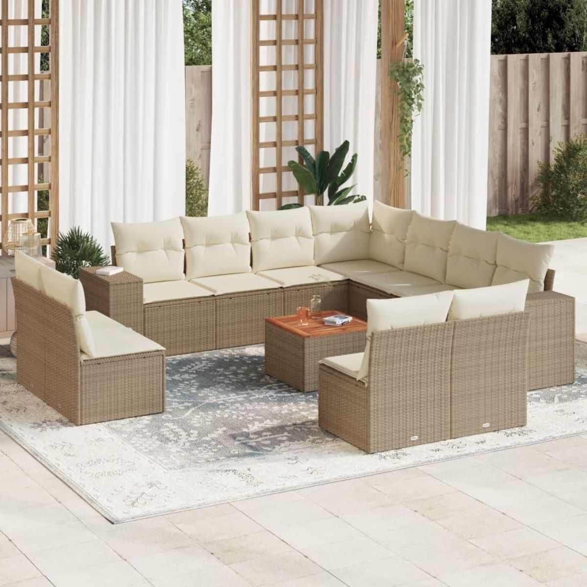 VIDAXL Salon de jardin avec coussins 12 pcs beige resine tressee