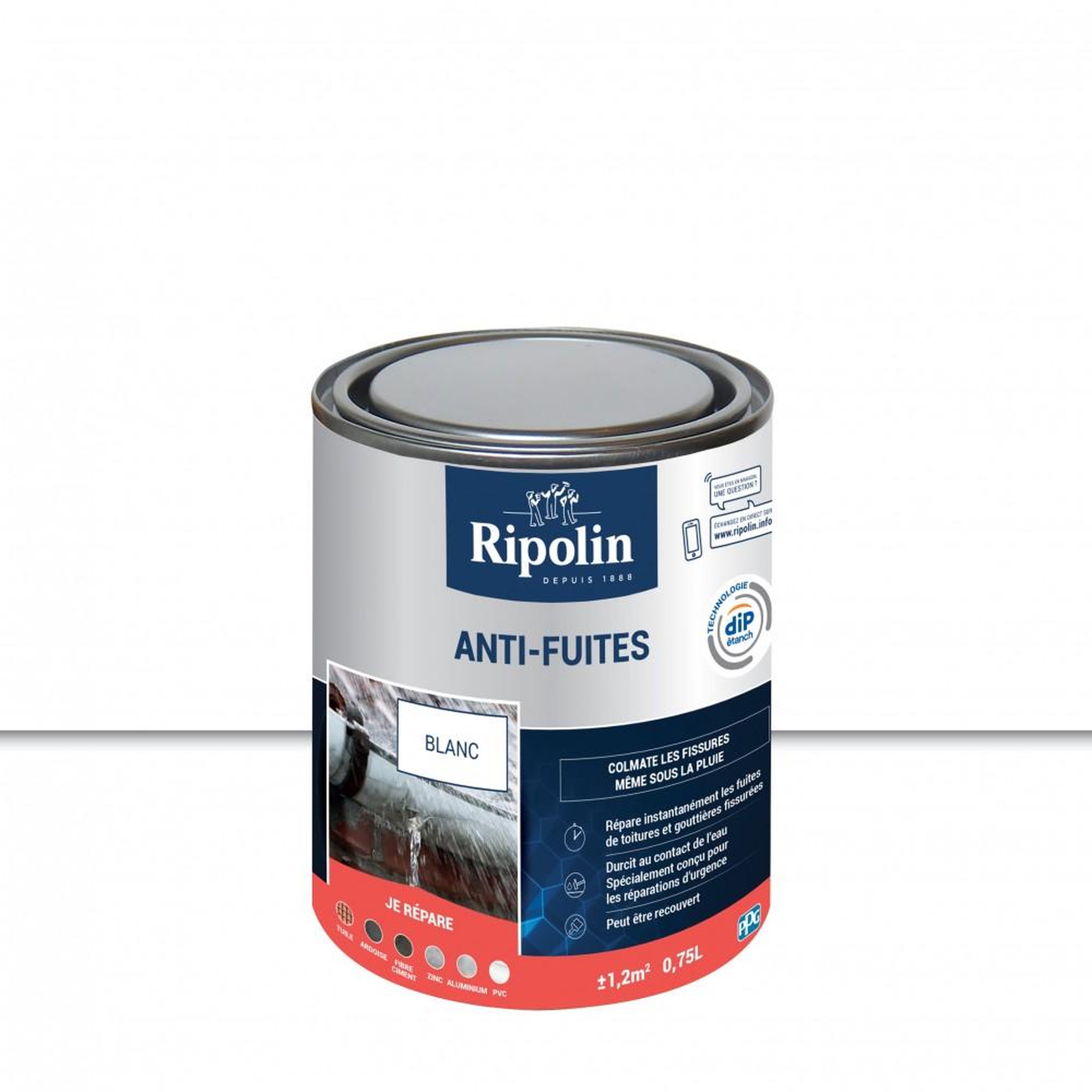 CENTRALE BRICO Revêtement d'étanchéité, RIPOLIN Anti-fuites toiture&goutière blanc 0,75 L
