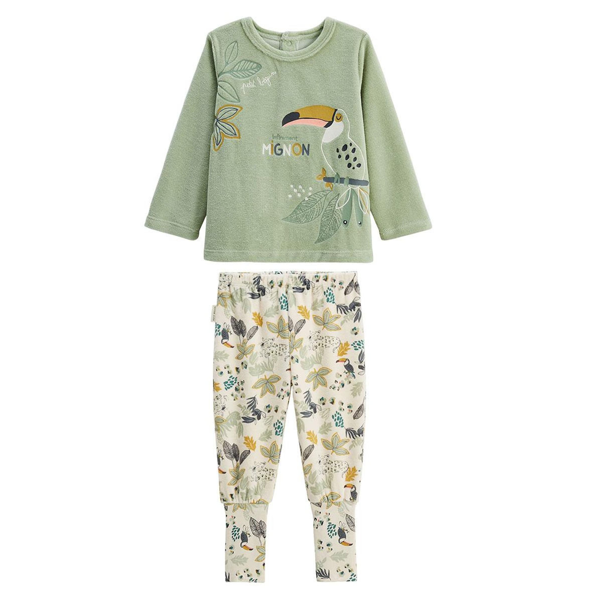 Petit Béguin Pyjama enfant 2 pièces en velours avec pieds retroussables Boavista