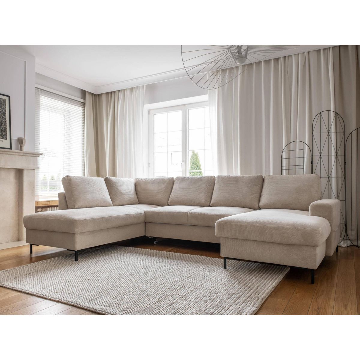 BEST MOBILIER Lilly - canapé panoramique d'angle gauche - 7 places - convertible avec coffre - en velours côtelé